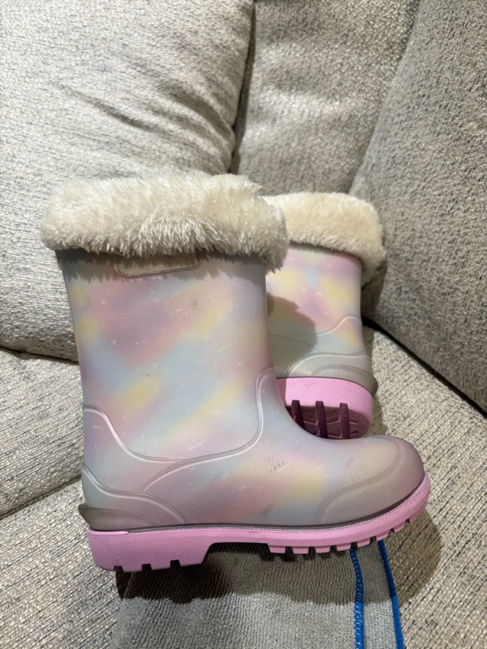 Stride Rite Kids Pastel Rainbow Pink Sole Fur-Trim Rain & Snow Boots